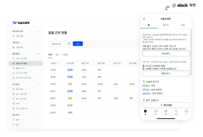 슬랙 연동 화면