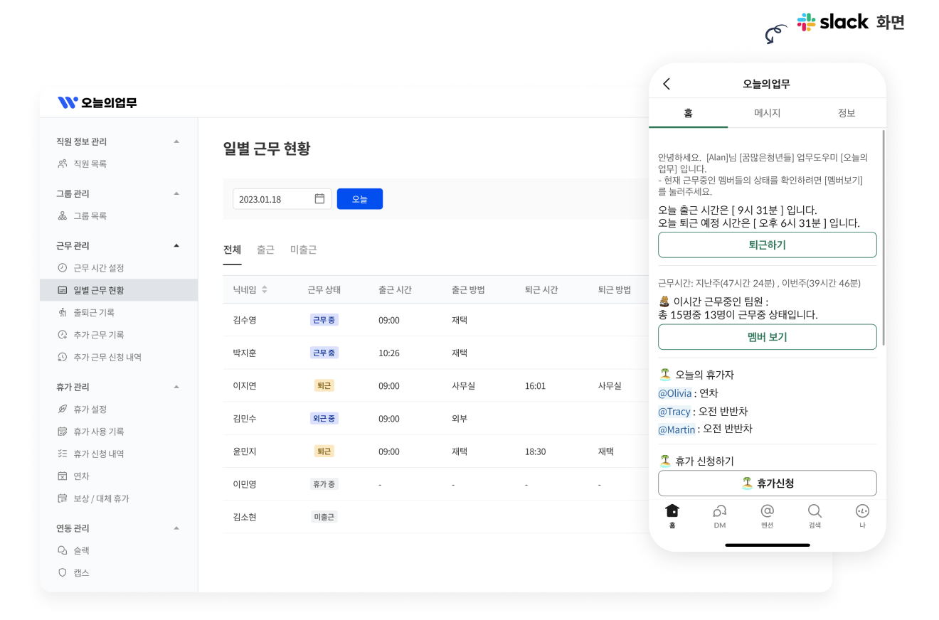 슬랙 연동 화면